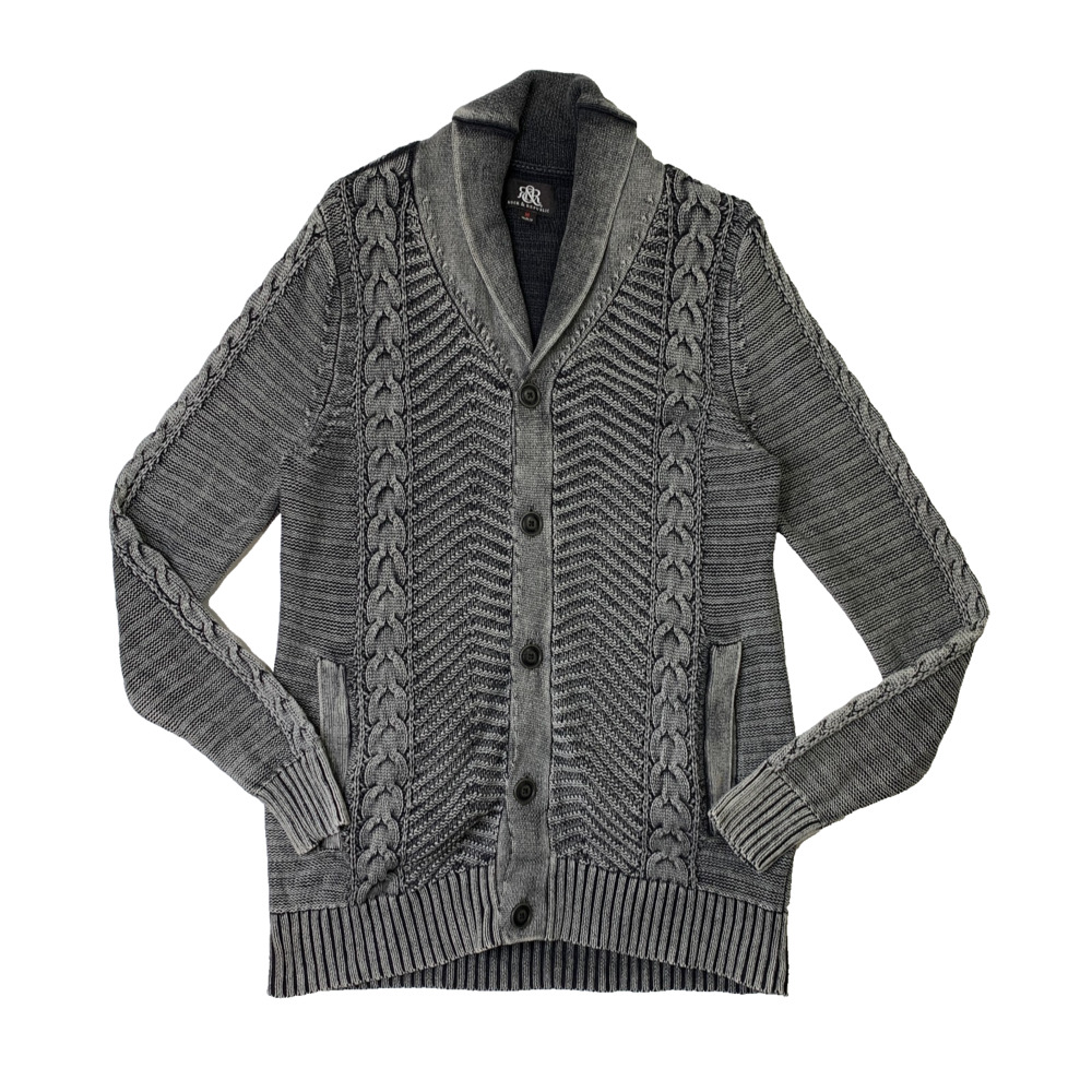 Rock & Republic Sweater Mens M Medium Gray Shawl Collar Cable Knit Cardigan